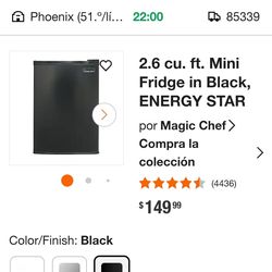 2.6 cu. ft. Mini Refrigerator with 3-Glass Shelves and Manual Defrost in Black, ENERGY STAR (open box)