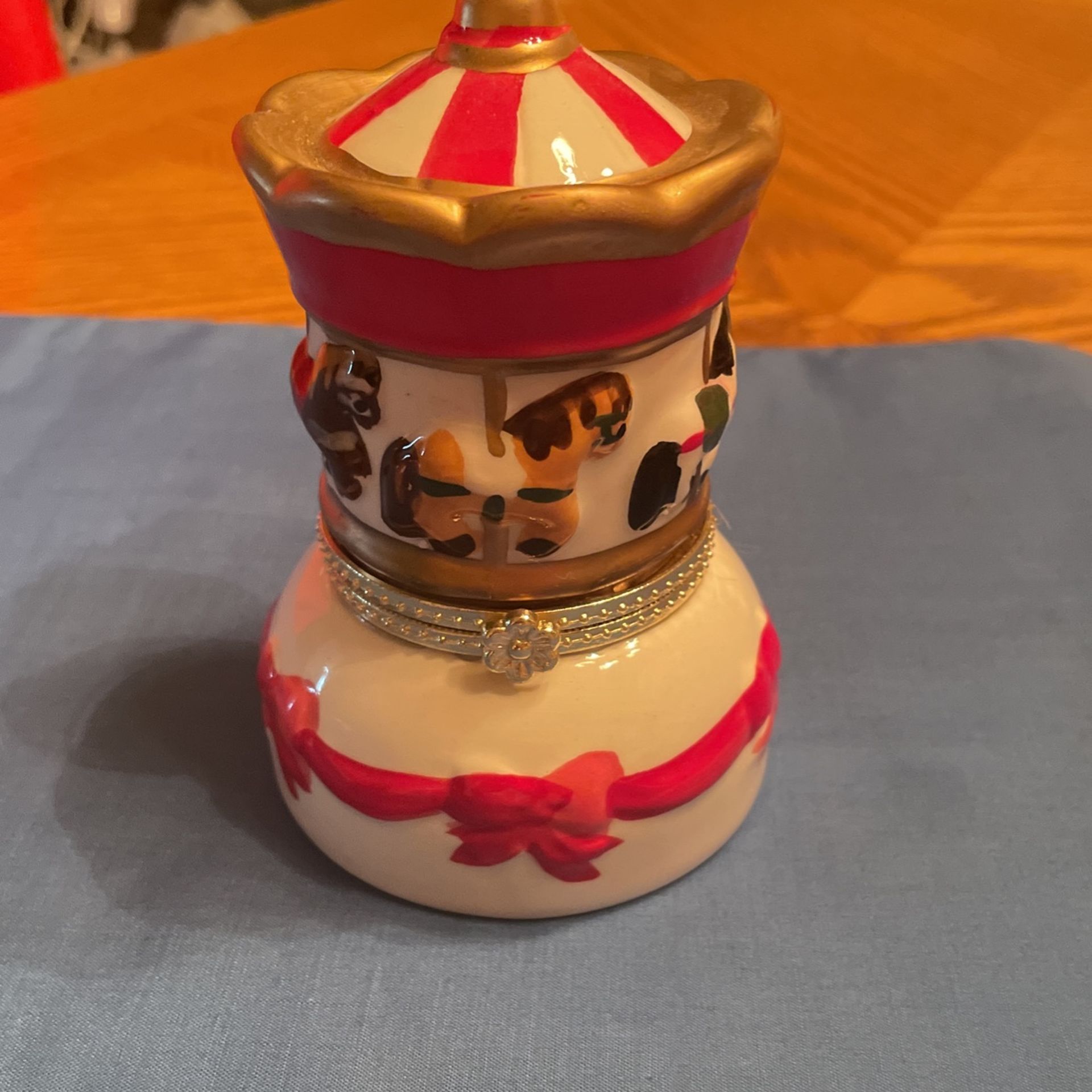 Mr. Christmas Hinged Porcelain Music Box Carousel Ornament - Plays Deck The Halls