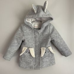 Cat & Jack Girls 2T Hooded Hoodie Gray Bunny Ears Rabbit Pea Coat Jacket