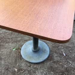 Restaurant Table With Very heavy IRON  Base  31” High     30”. X   30”  Top Wood Table 