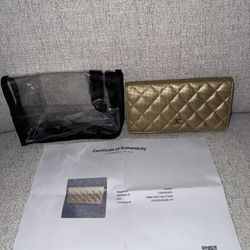 Chanel Metallic Gold Lambskin Classic Long Flap Wallet – Authentic, Good Condition