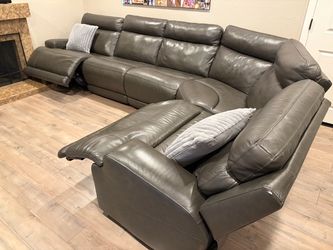 Gray Leather 5 piece sectional couch with 3 Recliners