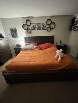California king bed frame & 2 nightstands