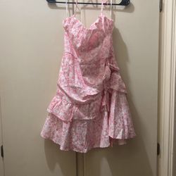 Summer Pink all over floral print ruffle dress