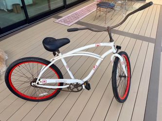 Phat 26” Beach Cruiser Bicycle White Red Rims