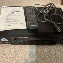Sony VCR plays well, can’t seem to use the rewind though. Comes with remote control but it is missing the springs in the battery compartment. Pickup a