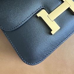 HermesH Constance Black Leather Purse Handbag Golden Hardware Bag