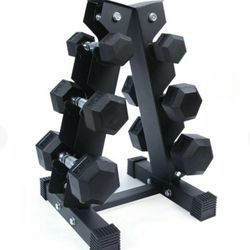 Rubber Hex Dumbbells With The Rack