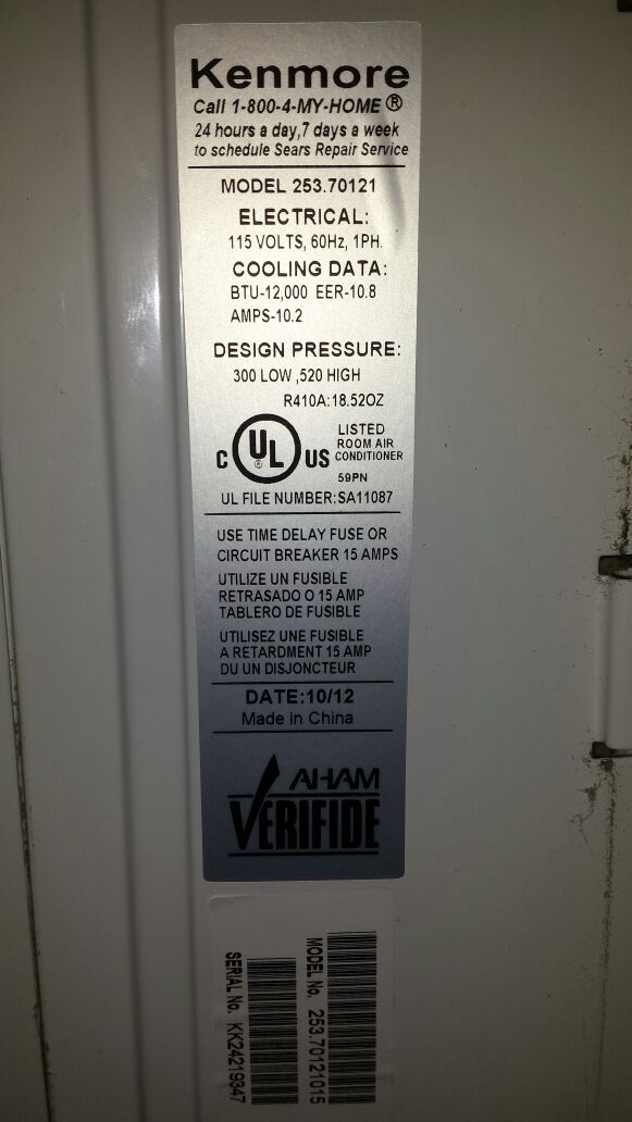 Kenmore 253.70121015 window mount air conditioner 12000 btu for Sale in