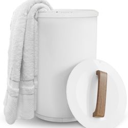 SAMEAT Heated Towel Warmers for Bathroom - Large Towel Warmer Bucket, Wood Handle, Auto Shut Off, Fits Up to Two 40"X70" Oversized Towels, White