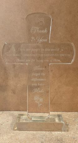 Inspirational "Thank You" Engraved Acrylic Cross Plaque  Decor