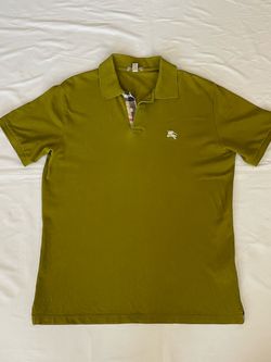 Men Burberry Brit Polo Shirt Short Sleeve Top Tee Button Matcha Green Medium M