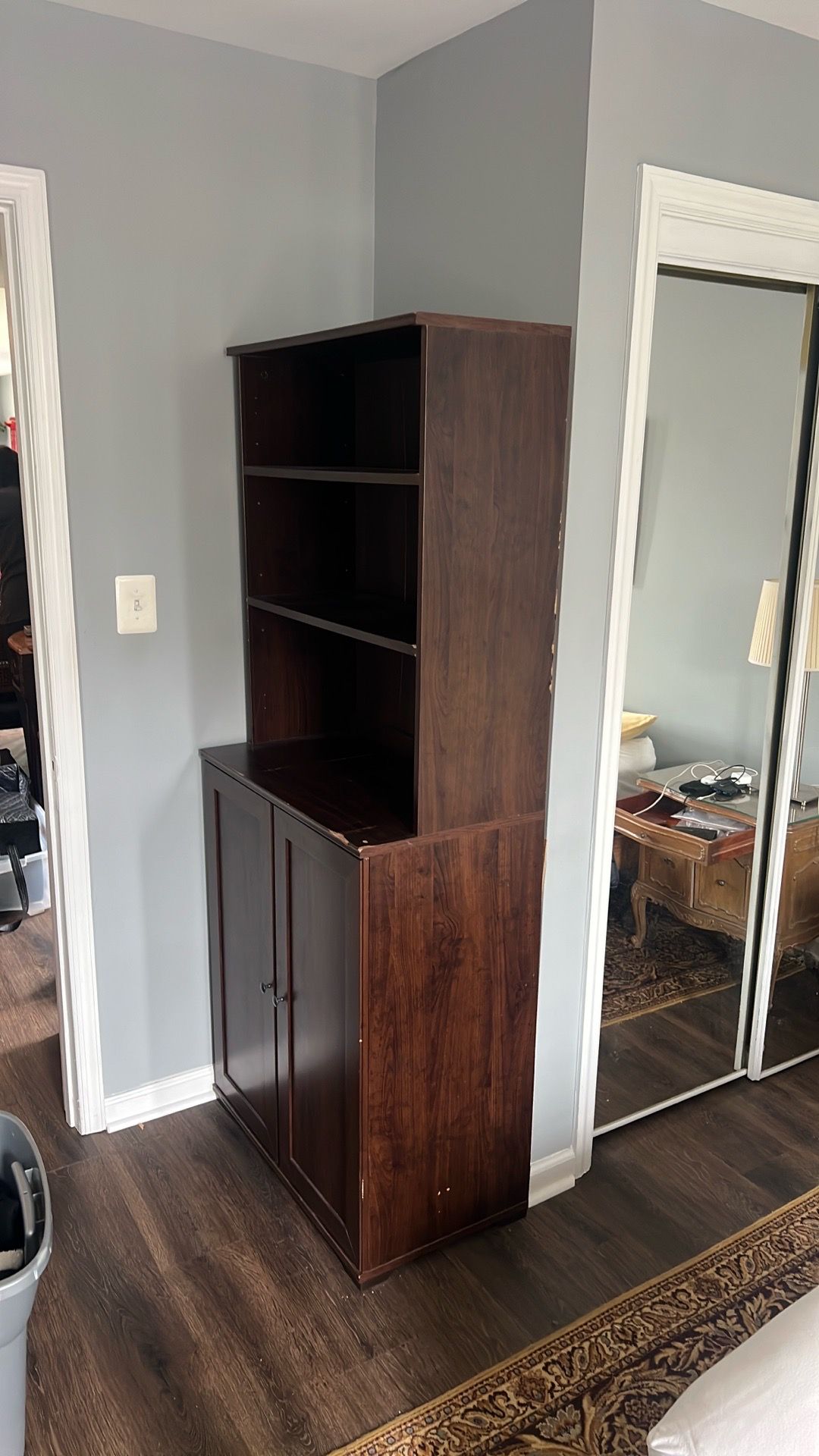 5-Shelf Bookcase with Doors in a dark wood finish.