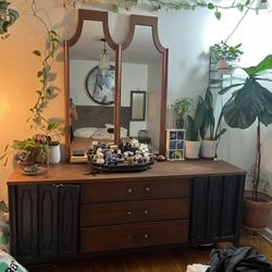 Mid-Century Dresser 6 ft Long  Solid & Heavy  With Large Mirrors