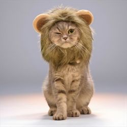 Cat Lion Mane Wig Costume – Adjustable Furry Headpiece with Ears for Pets SMALL