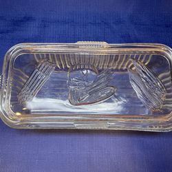 Antique beauty! 1940’s Federal glass refrigerator dish with vegetable design on lid
