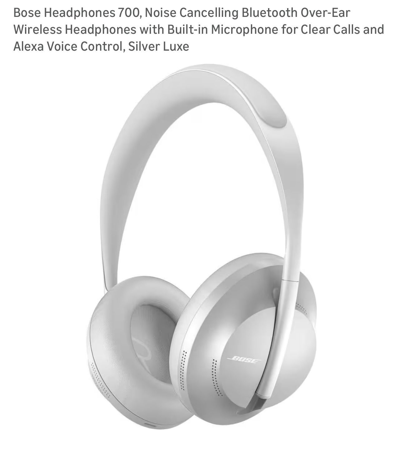 Bose Headphones 700, Noise Cancelling Bluetooth Over-Ear Wireless Headphones with Built-in Microphone for Clear Calls and Alexa Voice Control, Silver