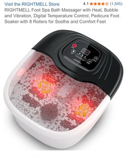 RIGHTMELL Foot Spa Bath Massager with Heat, Bubble and Vibration, Digital Temperature Control, Pedicure Foot Soaker with 8 Rollers for Soothe and Comf