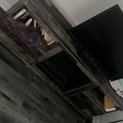 TV stand With Electric Fireplace Heater And Bookshelves 