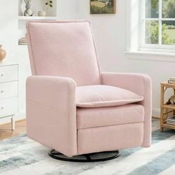 New -Manual Swivel Rocker Recliner Chair with Side Pockets Nursery Glider Recliner for Living Room, Nursery, Pink