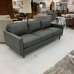 Top Grain Gray Leather Sofa