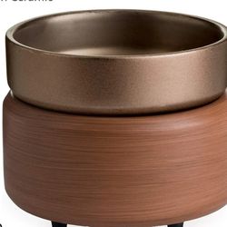 
CANDLE WARMERS ETC 2-in-1 Candle and Fragrance Warmer for Warming Scented Candles or Wax Melts and Tarts with to Freshen Room, Bronze and Walnut-Fini