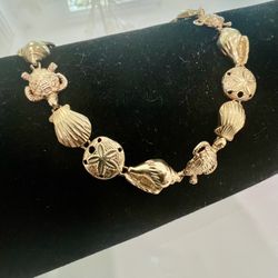 💎 Nautical Inspired Turtle Seashell And Starfish Ladies 14K Yellow Gold Bracelet *12.1g*