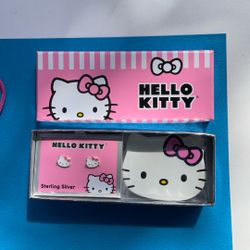 Hello Kitty Sterling Silver Earing Studs With Mini Tray 