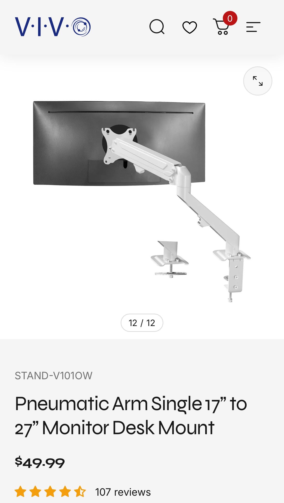 VIVO Pneumatic Arm Single 17” to 27” Monitor Desk Mount NEW