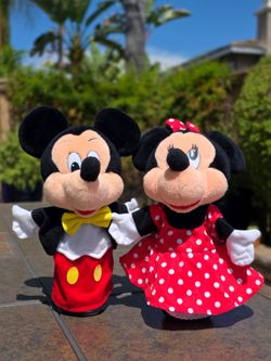 Vintage 1993 Disney Mickey & Minnie Mouse Plush Hand Puppet Pair