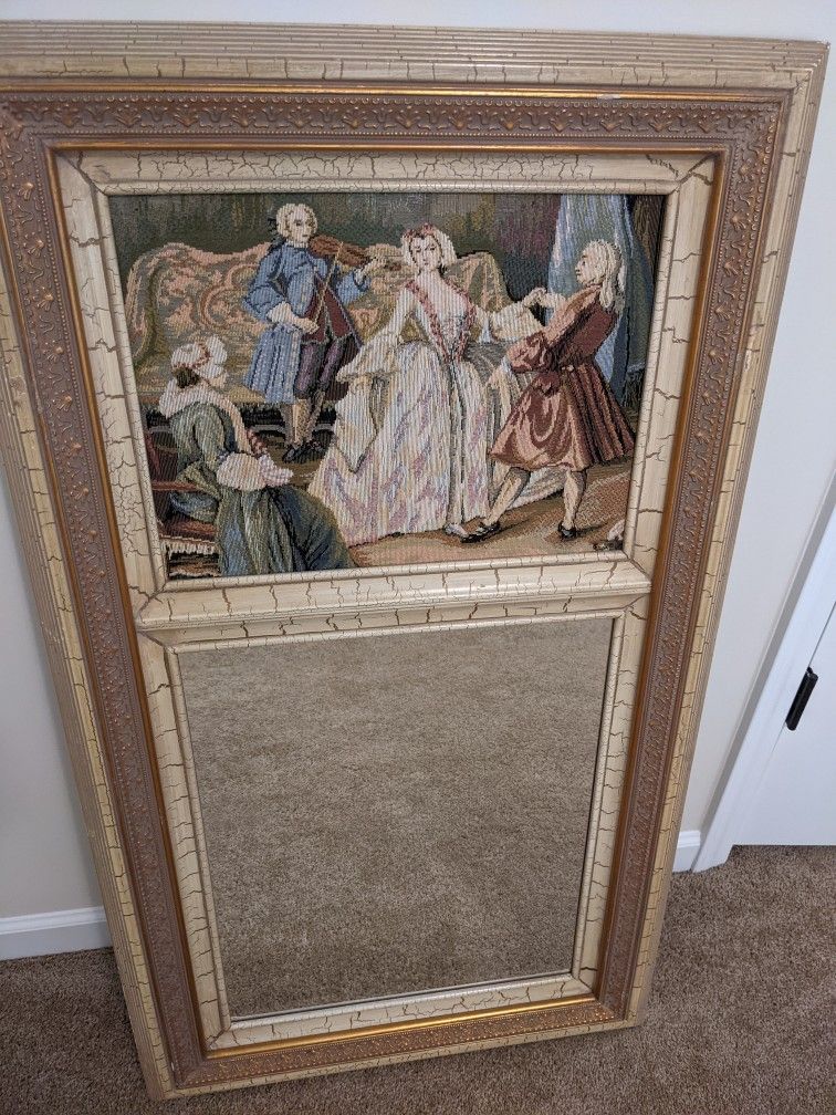 Antique Rare Tapestry Wall Mirror 24x42