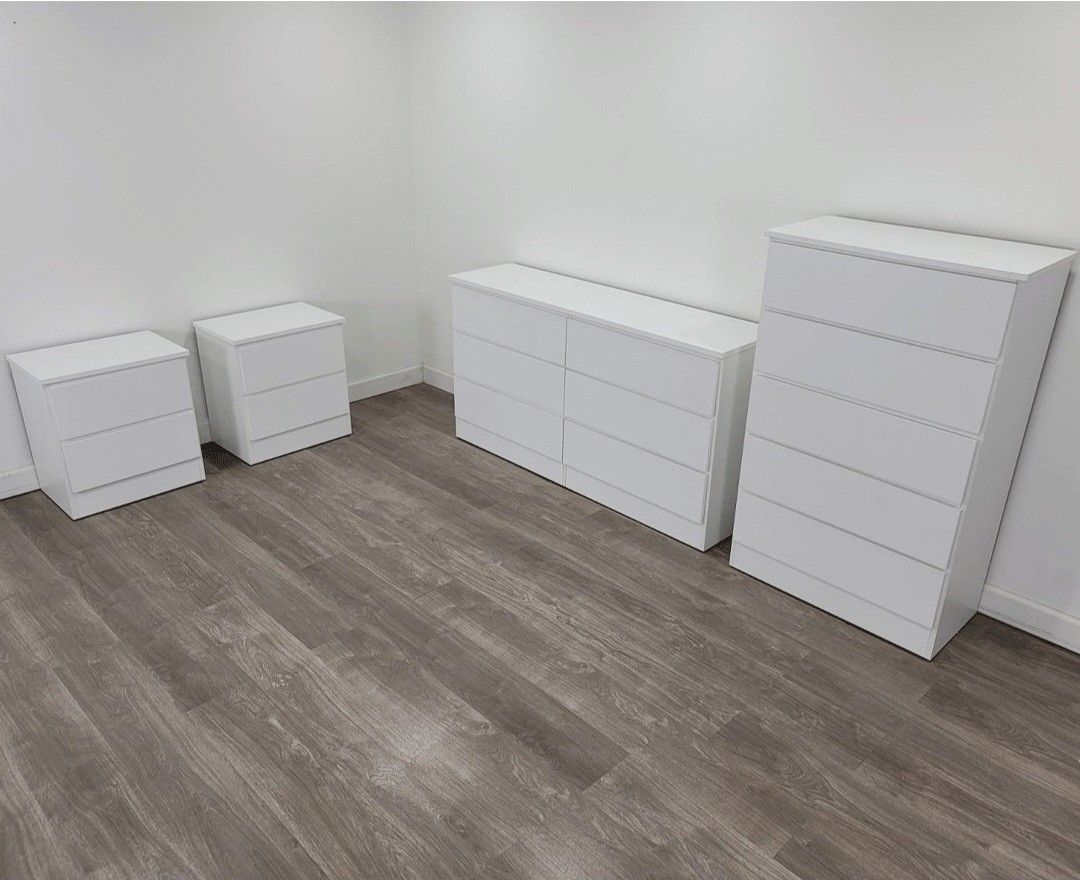 DRESSER, CHEST AND TWO NIGHTSTANDS