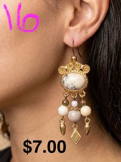Gold-Tone Boho Drop Earrings with Stone Beads