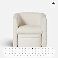 COLAMY White Boucle Chair w Ottoman & Storage