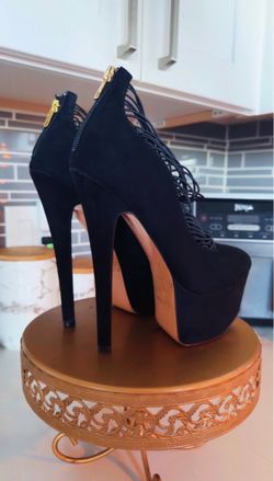 Bebe Black Platform Stiletto Heels – Strappy Cage Design