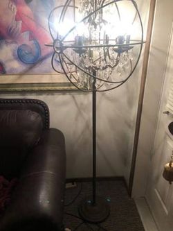 $579 Bronze Forged Iron Crystal Floor Lamp Brown