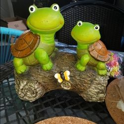 Outdoor Solar Twin Turtle Garden Figurines Statue with 7 LEDs for Patio, Lawn ,Yard Art Decoration FREE SHIPPING