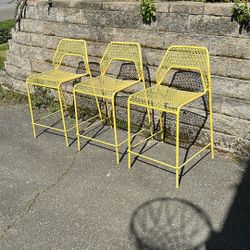 3 Metal Yellow Bar Stools