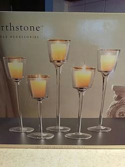 Glass Candleholders with Gold Rims, Set of 5