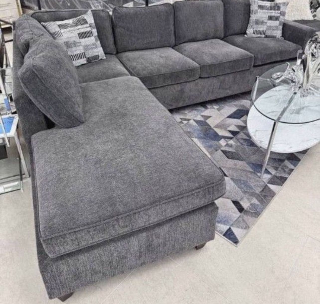 Buy Now Pay Later Sectional Sofa Dark Grey Chenille REVERSIBLE