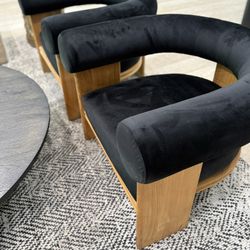 Oversize Barrel Velvet Wood Chairs (pair)