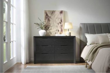 6 Wide Dressers & Chest，Black/ Drawers with Unique Panel & Thickened Frame,Handless Design
