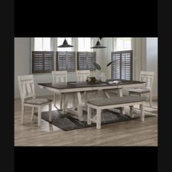 MARIBELLE Chalk and Grey Dining Table with Bench and Chairs
