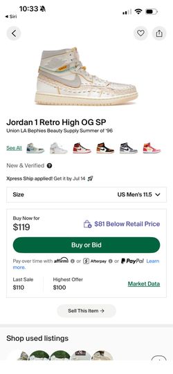 Jordan one High OG union LA size 11/5