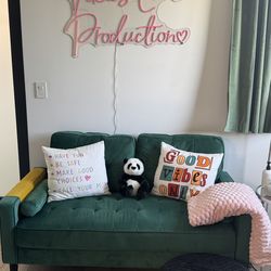 Green Velvet Loveseat Sofa – Mid Century Modern, 2-Seater (58”)