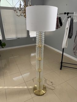 Gold Crystal Bubble Floor Lamp White Shade