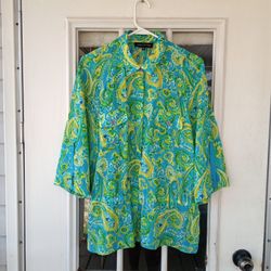 Jones New York Button Down 3/4 Sleeves Women's Top Shirt.