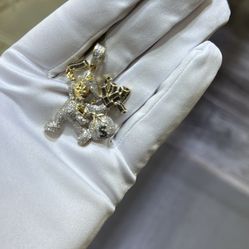Gold monopoly guy pendant with diamonds 10k gold
