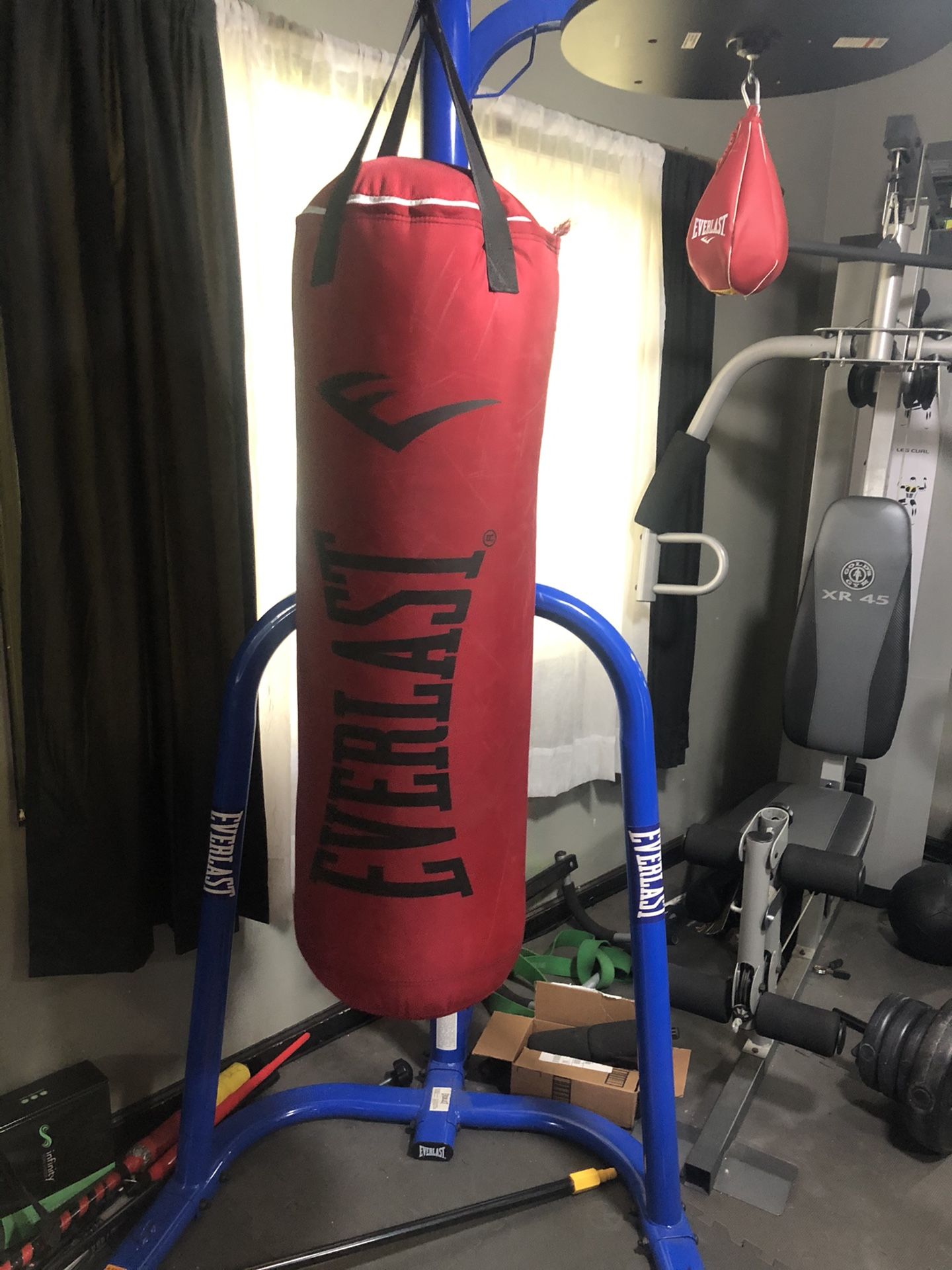 Everest Dual Station Heavy Bag Stand with 70Lb Bag Kit Bonus Speed Bag Boxing