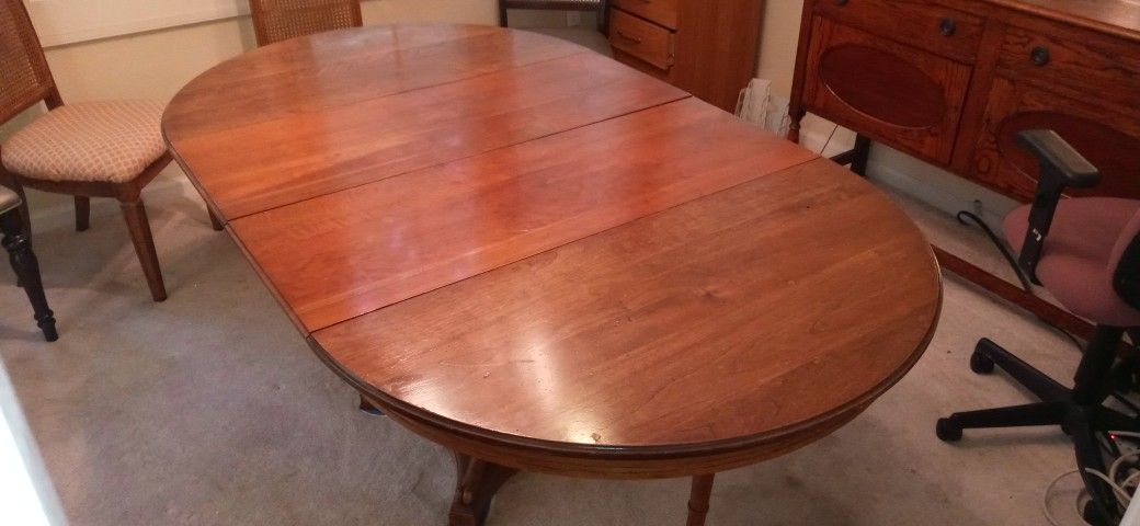 Dining Table, Cherry Wood, Expandable With 2 Leaves